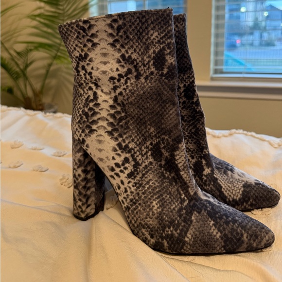 Snakeskin Faux Felt Booties - Picture 1 of 6